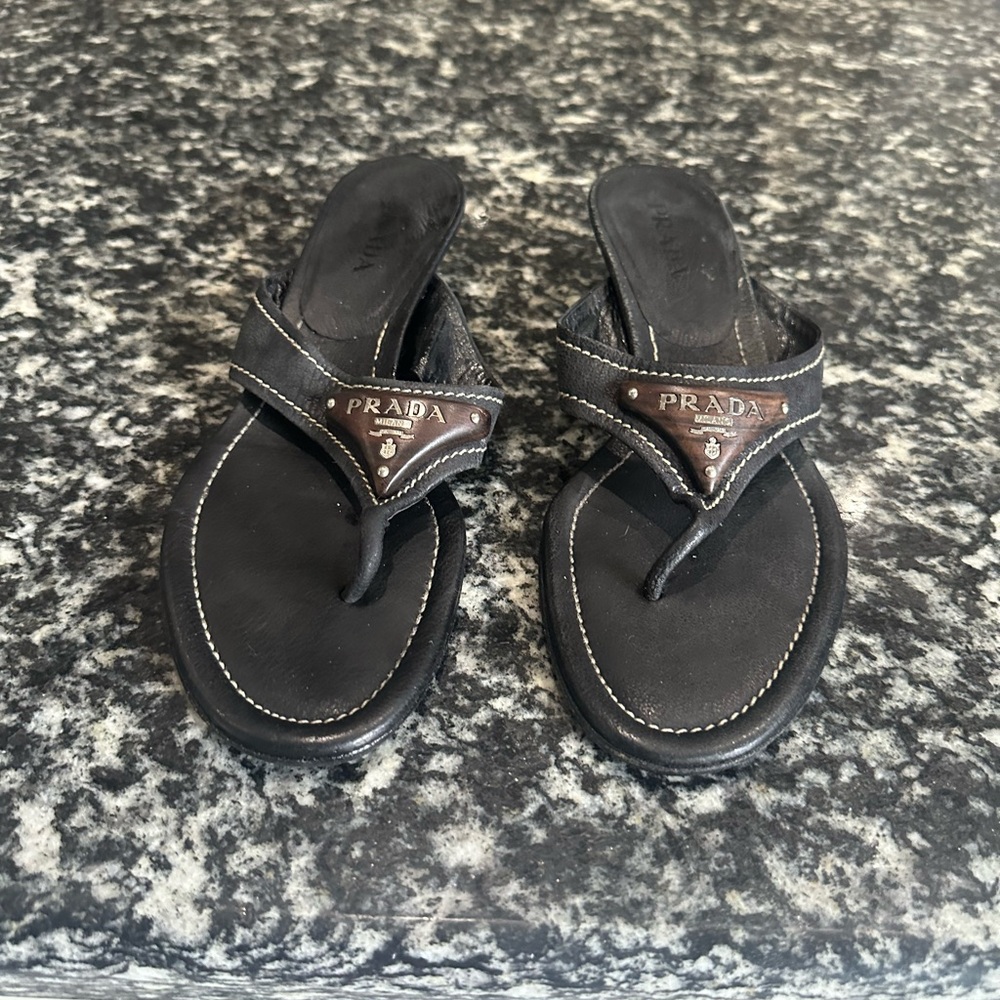 Prada Black Leather Sandals